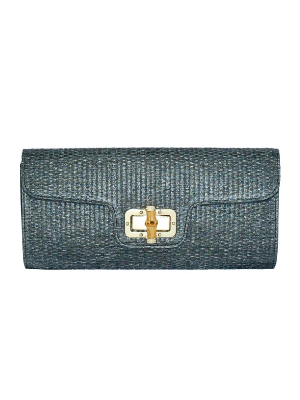 BC Bags Black Woven Clutch with Gold Hardware